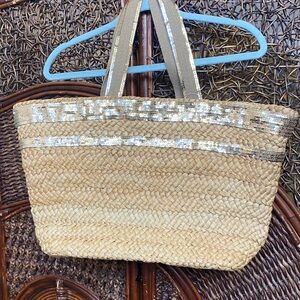 Bath & Body Works Tan and Gold Woven Tote